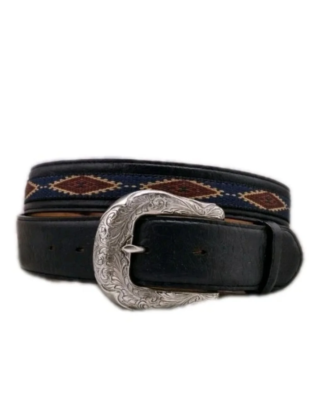 Justin Top Grain Black Leather Aztec Needlepoint Western Belt 40/44 Buffalo Coin